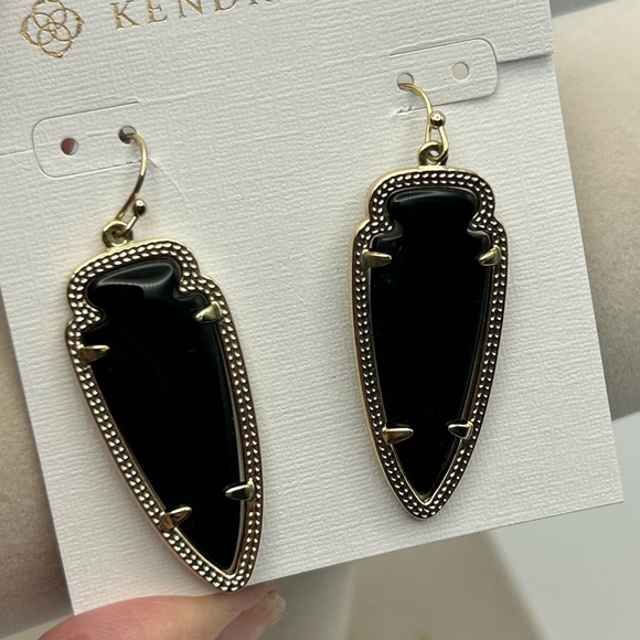 Kendra Scott Skylar Earrings 2" Dangle Drop Black & Gold Tone Pouch - Picture 2 of 12